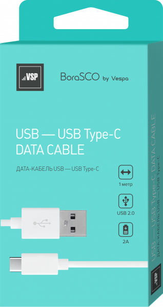 Дата-кабель BoraSCO USB - Type C, 2А 1м, белый фото 2