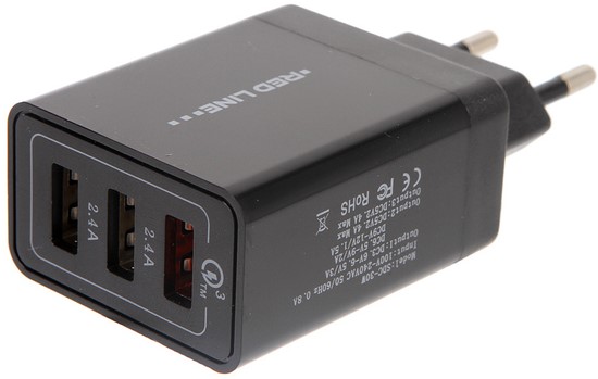 СЗУ адаптер Tech 3 USB (модель NQC-3A)  Qick charge 3.0 черный, Redline фото 1