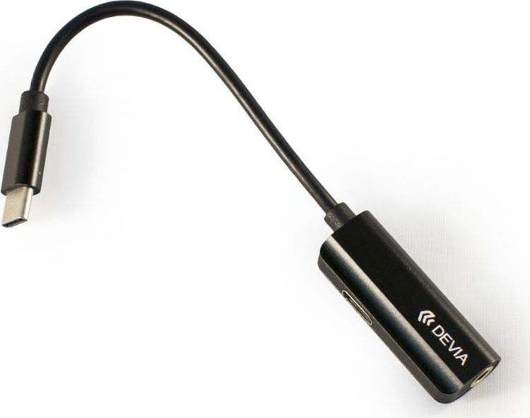 Адаптер USB Type C  to 3.5 mm Jack + Charging Splitter черный, Devia фото 1