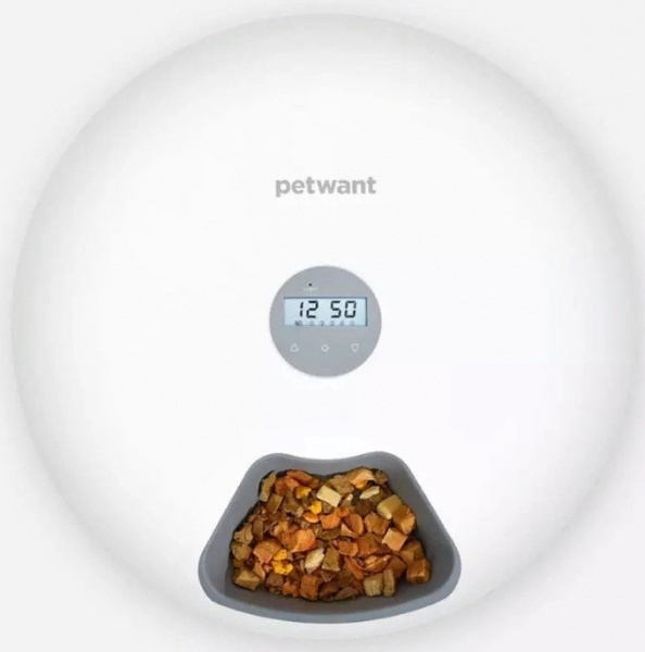 Автоматическая кормушка для животных Petwant F6 LCD, 6 отсеков для корма по 180мл, белая фото 1
